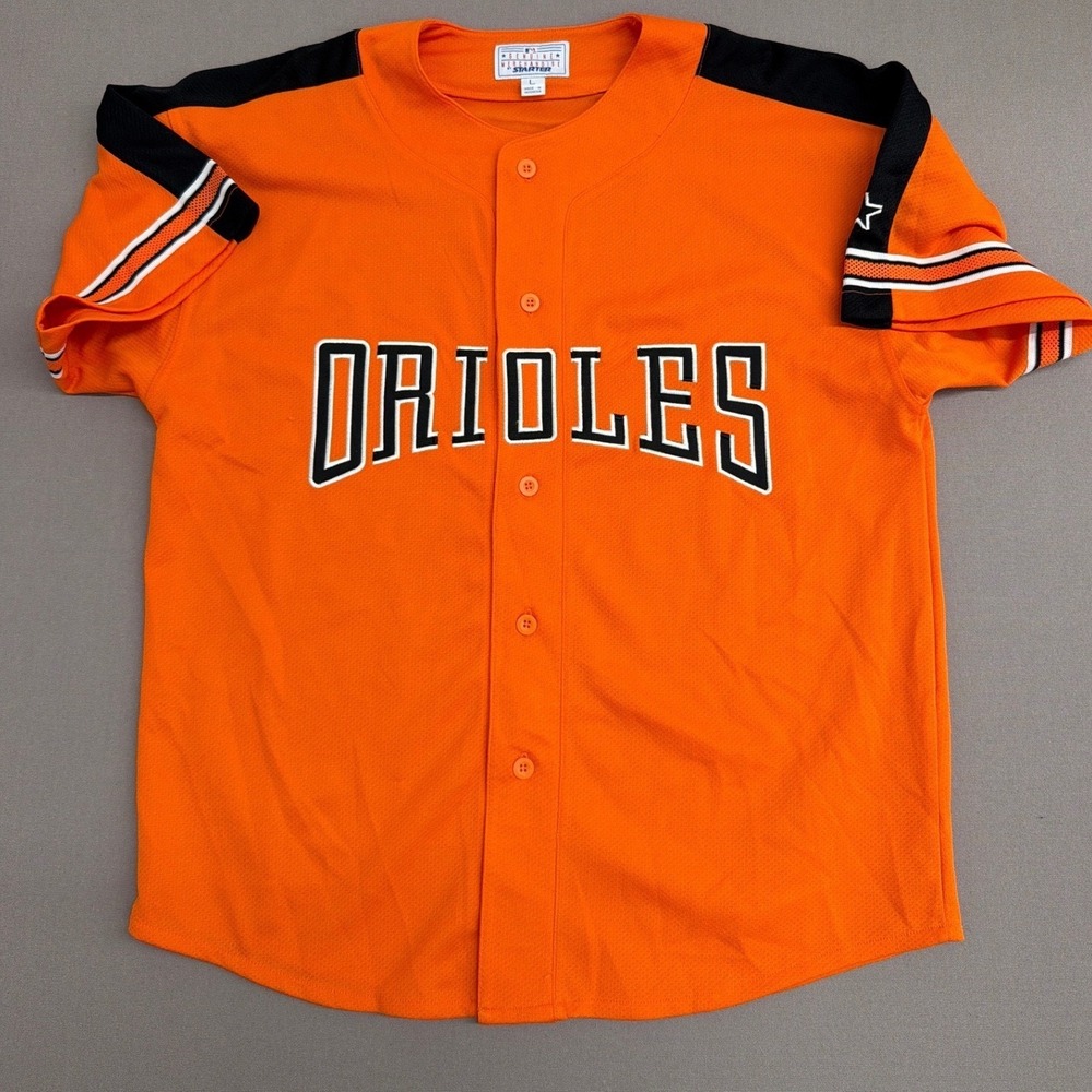 Vintage Starter Baltimore Orioles Baseball Jersey Mens Large Orange Button Up